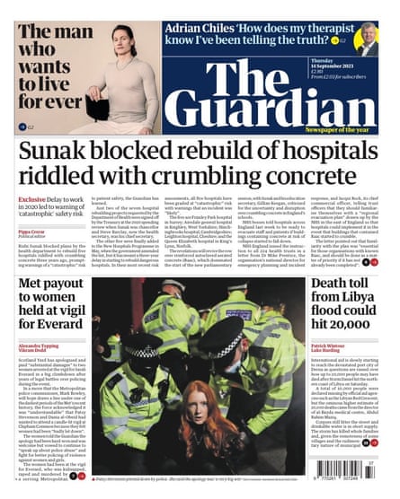 Guardian front page 14 September