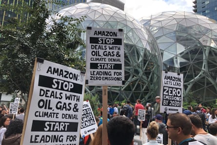 Amazon workers in Seattle participate in a climate strike.
