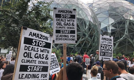 Amazon workers in a climate strike outside the company’s Seattle headquarters in September 2019.