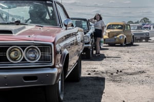Mark Harrison sits in his Dodge Coronet 452ci in a queue of racers.