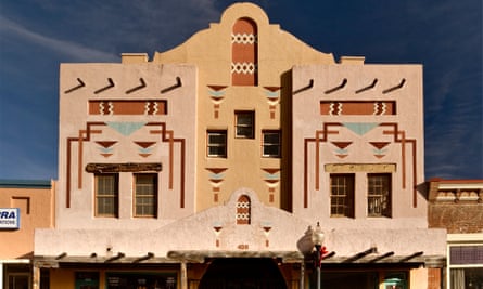 A building with motifs inspired by Native designs at Bullard Street in Silver City, New Mexico.