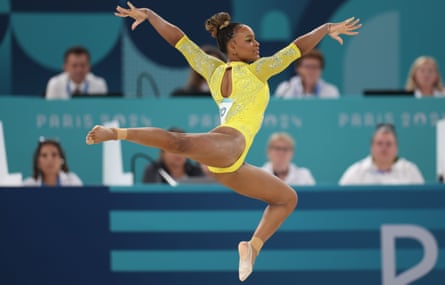 Rebeca Andrade competes in the floor exercise in the women’s all-round final on day six of the 2024 Paris Olympic Games