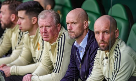 Erik ten Hag in the dugout for Manchester United’s game at Real Betis