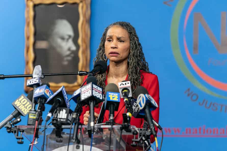 Mayoral candidate Maya Wiley speaks at a press conference on the rise of attacks against Asian Americans on 18 March. She has said of Yang: ‘New York is not another startup where Andrew Yang can play with other people’s money and fail up.’