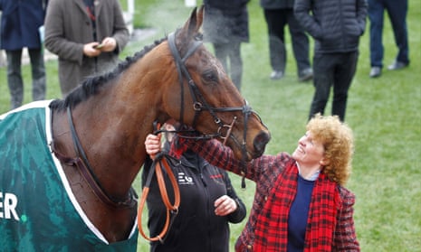 Lucinda Russell with Ahoy Senor after victory in the Cotswold Chase at Cheltenham