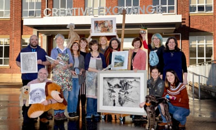 Highland hotspot … Wasps Perth Creative Exchange, with Audrey Carlin, CEO, in pink jacket, right.