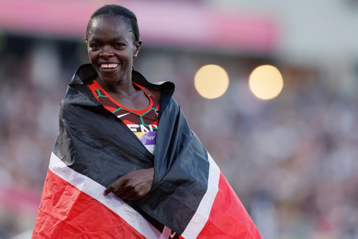 Kenya’s Mary Moraa celebrates after winning the women’s 800m final.