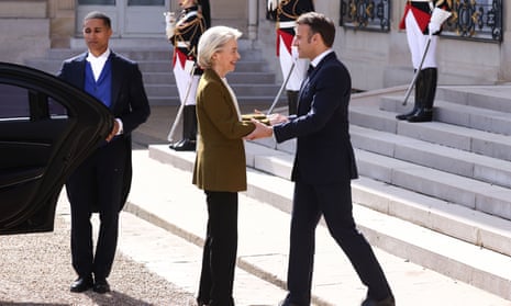 President Emmanuel Macron welcomes president of the European Commission Ursula von der Leyen at the Elysee Palace.