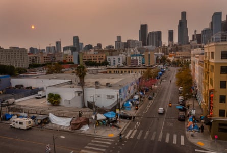 aerial view of Los Angeles’ Skid Row neighborhood