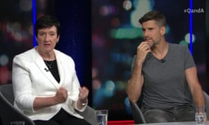 Jennifer Westacott, the head of the Business Council of Australia, and TV personality Osher Günsberg on Monday night’s Q+A.
