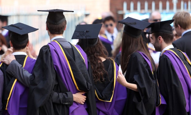 Students wearing gowns and mortarboards