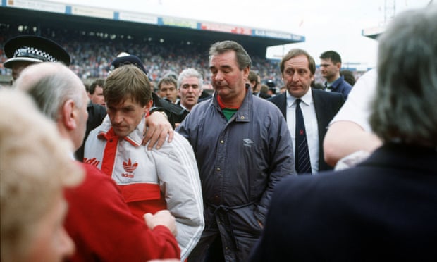 Kenny Dalglish, whose son was on the Hillsbrough terraces, and Brian Clough after the abandonment of the Liverpool v Nottingham Forest FA Cup semi-final in April 1989