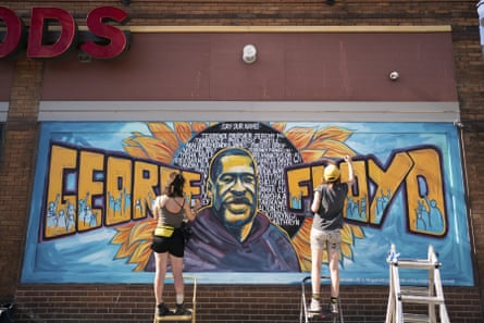 Artists began work on a mural honoring George Floyd and others who have died in police custody at 7am on Thursday. Organizer Xena Goldman said. ‘I think that everyone can act in their own way, and this is how I know how to act,’ she said.