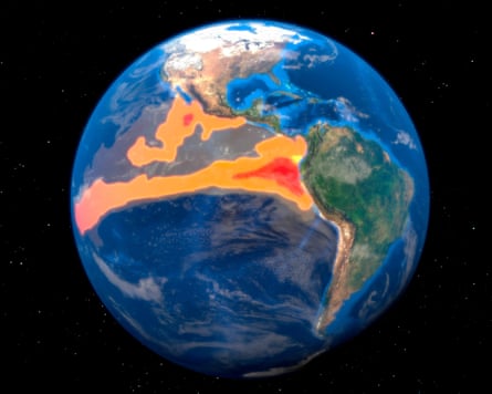 An image of the Earth showing land masses and oceans and El Niño