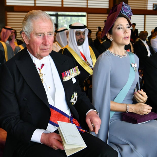 Prince Charles and Crown Princess Mary of Denmark attend the Sokuirei-Seiden-no-gi ceremony at the Imperial Palace in Tokyo.