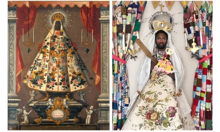 left: The Virgin of Guadalupe, 1745, artist unknown; (right) Peter Brathwaite’s recreation (photographed by Sam Baldock)