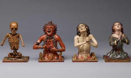 Caspicara, Les quatre destins de l'homme : la mort, l'âme en enfer, l'âme au purgatoire, l'âme au paradis, Équateur, attribué à Manuel Chili, vers 1775.