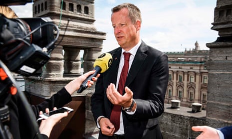 Interior minister Anders Ygeman faces the media as he comments on his resignation.