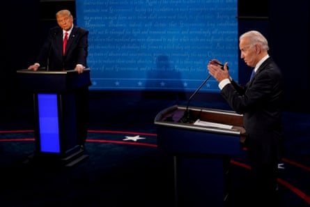 Joe Biden and Donald Trump debate each other