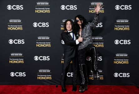 Paul Stanley of the rock band Kiss and the magician and illusionist Criss Angel arrive at the awards.