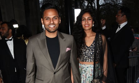 Jay Shetty with his wife, Roshni Devlukia, at an awards ceremony in London.