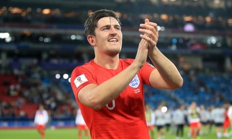 Manchester United target Harry Maguire, celebrating England’s win over Colombia at the World Cup. 