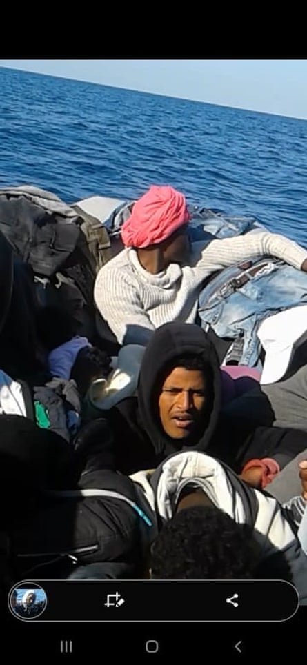 A photograph taken aboard the dingy that was allegedly pushed back by Malta to Libya.