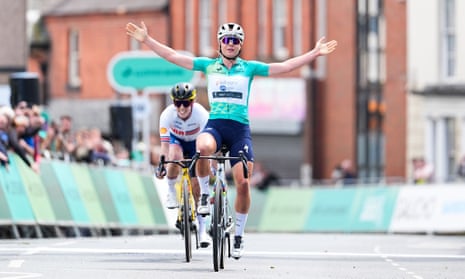 Lotte Kopecky celebrates winning the second stage of the 2024 Women’s Tour of Britain