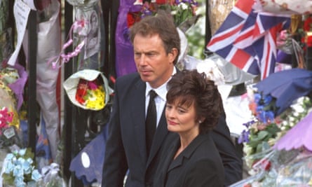 Tony Blair and Cherie Blair attend Diana’s funeral of Diana at Westminster Abbey, London.