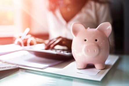 Person Using Calculator And Piggy Bank