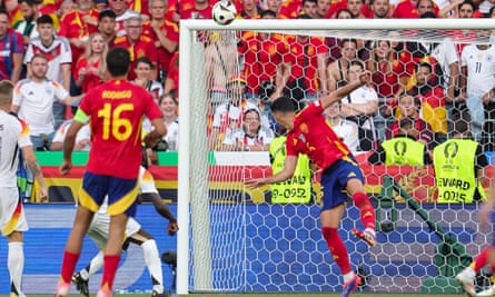Merino heads home the winner late in extra time against Germany.