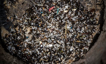 Debris full of tiny plastic pellets
