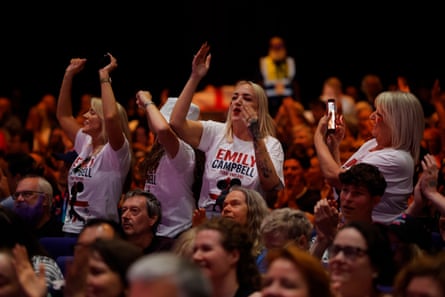 Emily Campbell’s fans cheer her on during the women's +86kg weightlifting.