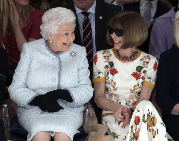 The late Queen with fashion editor Anna Wintour