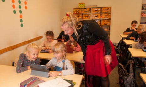 Children using iPads at a school in Tallinn