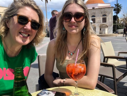 Tracey and daughter Lola, right, in Kos Town