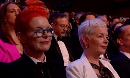 Screengrab shows Sandy Powell watching the performance.