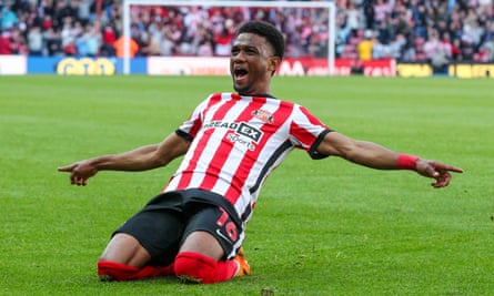 Advantage Sunderland after Hume seals narrow first-leg win against Luton | Championship 1 Amad Diallo celebrates after scoring Sunderland’s equaliser against Luton.