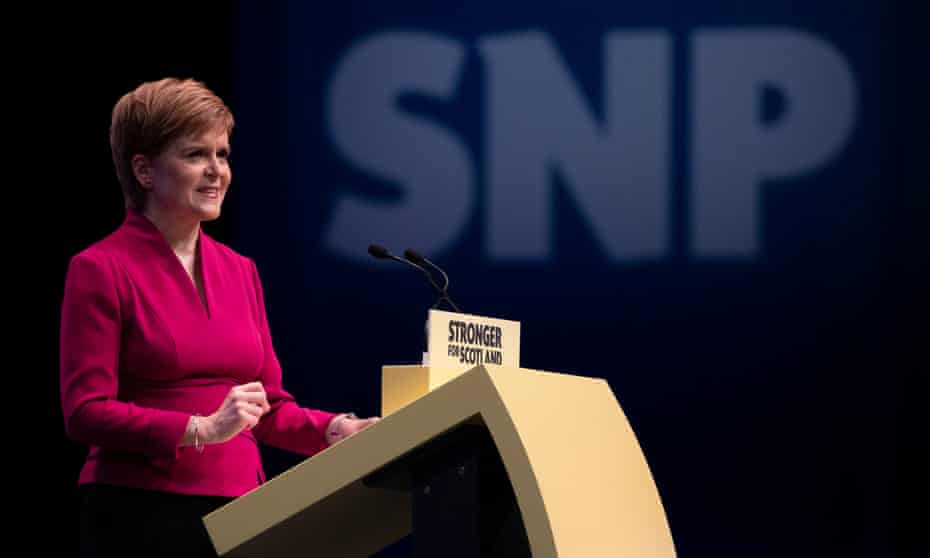 Nicola Sturgeon delivers her keynote speech to delegates during the SNP autumn conference at the Event Complex in Aberdeen