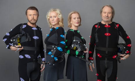 Abba pictured in their motion capture suits for the filming of Voyage. L-R: Bjorn Ulvaeus, Agnetha Fältskog, Anni-Frid Lyngstad and Benny Andersson.