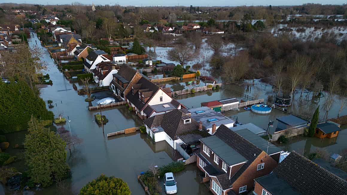 Flood water surrounds homes