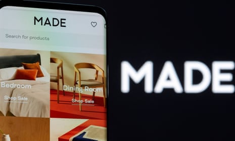 The Made.com website seen on a smartphone.