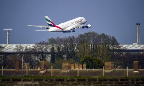 An Emirates plane takes off from Heathrow