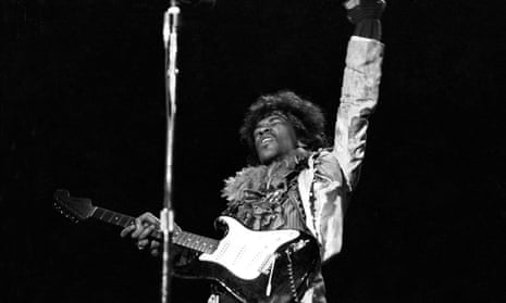 Jimi Hendrix performing at the Monterey pop festival, 18 June 1967.