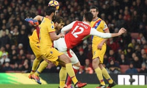 Olivier Giroud twists to score his superb opening goal for Arsenal against Crystal Palace