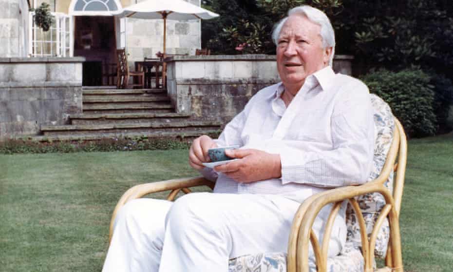 Edward Heath taking tea in his garden in Salisbury in 1989.