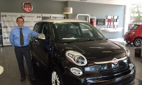 Guiseppe and the Fiat 500L at a Fiat dealership in New York City