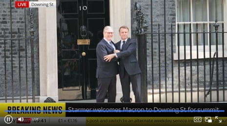 Keir Starmer greeting Emmanuel Macron outside No 10 this morning.