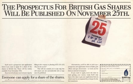 A newspaper advert from 1986 promoting the British Gas shares prospectus