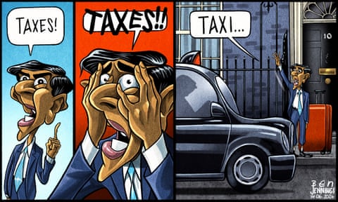 Ben Jennings decodes the Conservatives’ shrill rhetoric on taxes – cartoon, panel 1